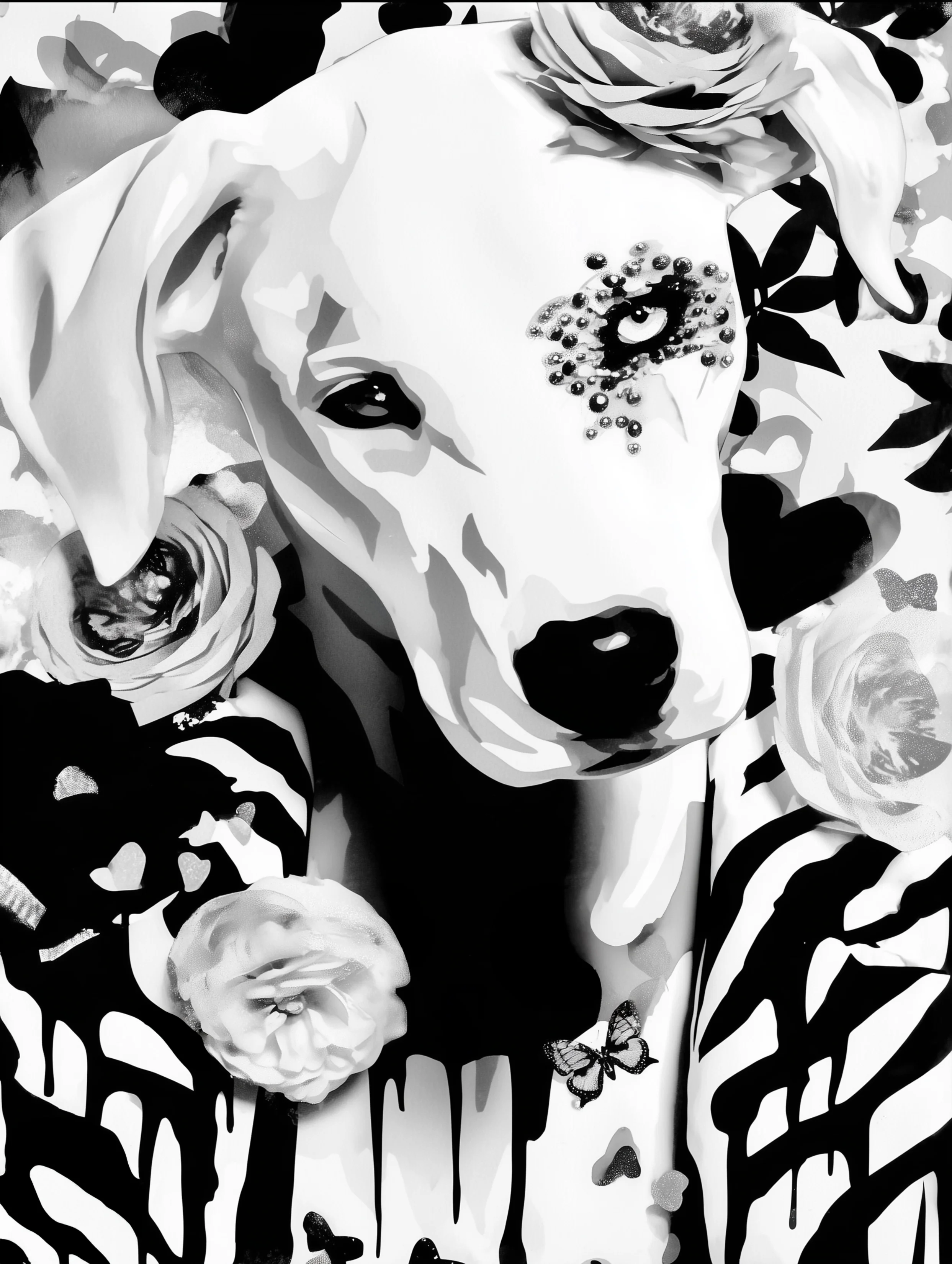 Free printable dog coloring page for adults featuring golden retriever with flowers
